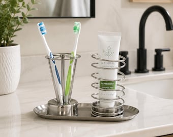 Organisateur de salle de bain en acier inoxydable, porte-brosse à dents, plateau de rangement pour comptoir, accessoires de lavabo modernes