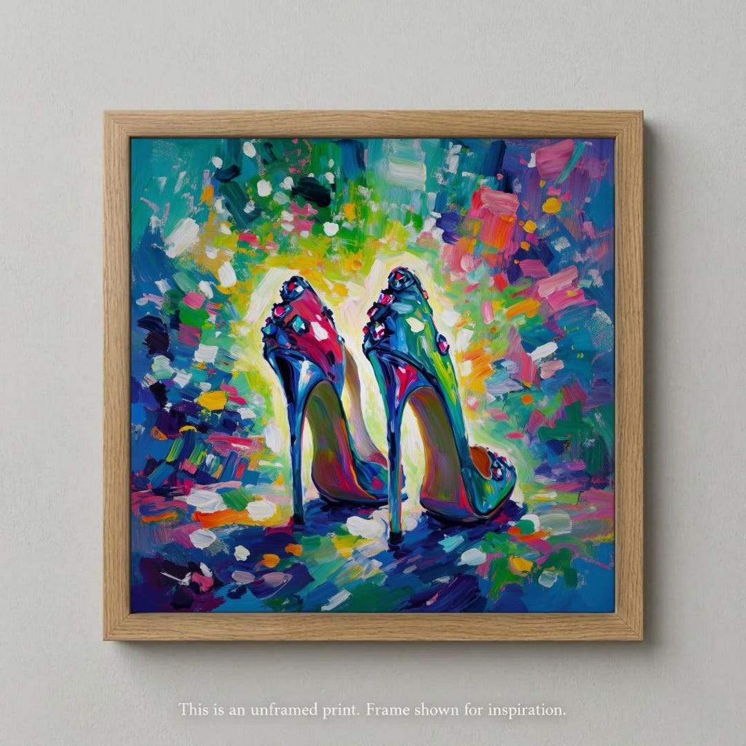 Colorful High Heels Art Print, Abstract Shoe Painting Digital Download ...