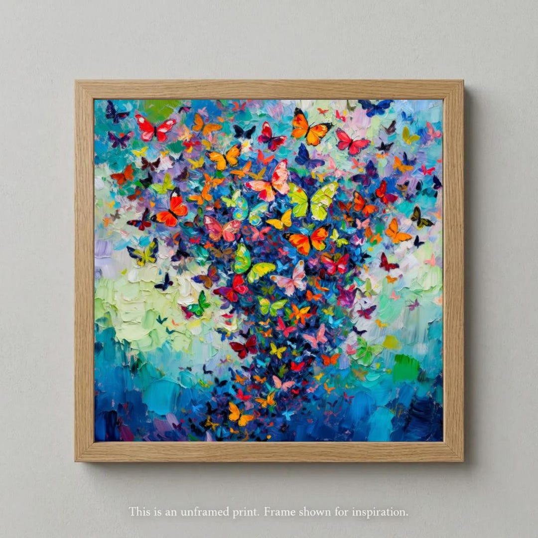 Colorful Butterfly Wall Art, Vibrant Impasto Butterfly Tree Painting ...