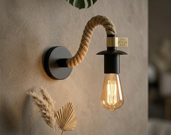Swan Neck Rope Wall Light – Rustic Vintage Sconce – Café & Bedroom Wall Lighting
