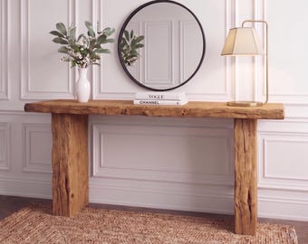 Rustic Console Table, Live Edge, Reclaimed Solid Wood, Farmhouse Decor for Living Room