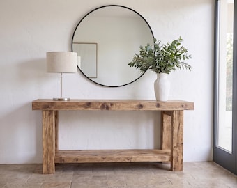 Rustic Wooden Console Table, Reclaimed Solid Wood, Entryway Hallway Storage