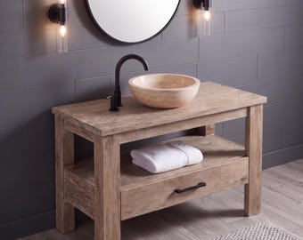 Rustic Bathroom Vanity with Bottom Drawer, Rclaimed Solid Wood, Handmade Farmhouse Decor