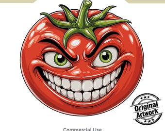 Funny Tomato PNG, Original Artwork, Vegetable Sticker, Crazy Smile Sublimation, Halloween Printable Wall art, Commercial Use, 7000x7000px