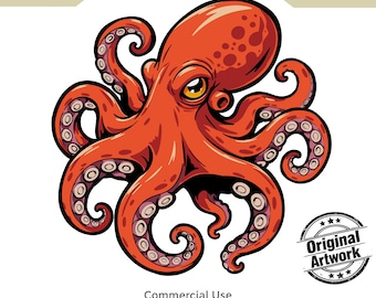 Octopus Shirt PNG, Original Artwork, Ocean Animal Sticker, Sea Life Printable Wall Art,  Commercial Use 7000 x 7000px
