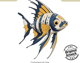 Fish PNG, Original Artwork, Tropical Angelfish Sticker, Ocean Life Printable Wall Art, Exotic Fish Clipart, Commercial Use 7000 x 7000px