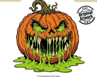 Creepy Halloween Pumpkin PNG, Original Artwork Sticker, Spooky Jack o Lantern, Halloween Printable Wall art, Commercial Use, 7000x7000px