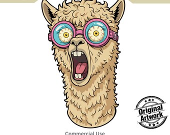 Lama PNG, Original Artwork, Crazy Alpaca Sticker, Screaming Animal Printable Wall Art, Humorous T-Shirt Design, Commercial Use 7000 x 7000px