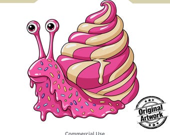 Ice Cream Snail PNG, Original Artwork, Dessert Sticker, Kawaii Animal Printable Wall Art, T-Shirt Design, Commercial Use 7000 x 7000px