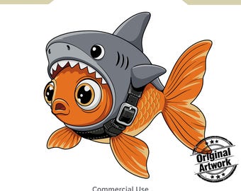 Golden Fish Shark PNG, Original Artwork, Humorous Sticker, Ocean Life  Wall Art, Exotic Fish Clipart, Commercial Use 7000 x 7000px
