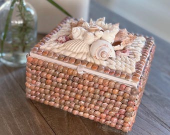 Handcrafted Seashell Keepsake Box | Nautical Beach Cottage Decor, Jewelry Storage