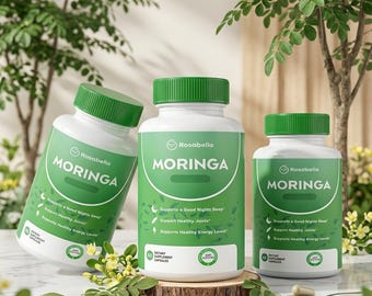 3 Pack Rosabella Moringa capsules, a natural antioxidant supplement that supports immunity, skin and gut health