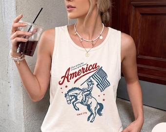 Comfort Colors® Patriotic Cowboy Tank Top, Western 4th Of July Tank Top, 250th Anniversary Tank Top, 1776 To 2026 Tee, American Flag Rodeo