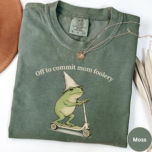 Mama Frog Comfort Colors Shirt Off to Commit Mom Foolery TShirt Funny Frog Scooter Gift For Mom Funny Mama Shirt Pregnancy Announcement Tee