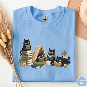 Sudadera con capucha de gato negro leyendo, sudadera con capucha de gato para amantes de los libros, regalo acogedor para lectoras, sudadera para mamás de gatos, regalo para bibliotecarias y maestras amantes de los libros imagen 11