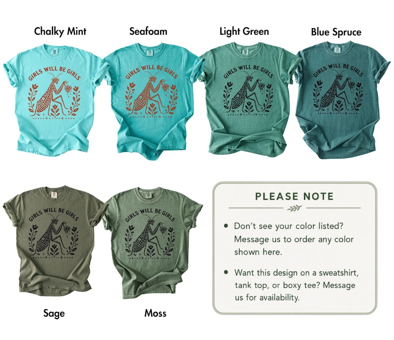 Girls Will Be Girls Praying Mantis Comfort Colors® Shirt, Feminist Insect Graphic Tee, Vintage Botanical Mantis Shirt, Nature Lover Gift image 10