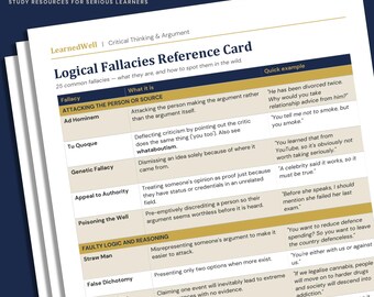 Critical Thinking Bundle - 3 Printable Reference Cards for Argument and Debate Skills