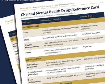 CNS and Mental Health Drugs Cheat Sheet - Nursing Pharmacology Quick Reference