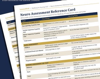 Neuro Assessment Reference Card – MedSurg Nursing Cheat Sheet for NCLEX and ATI Prep