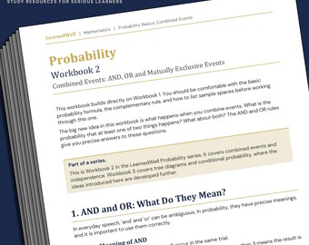 Probability Workbook 2: Combined Events, AND/OR Rules and Mutually Exclusive Events - Printable Maths Workbook