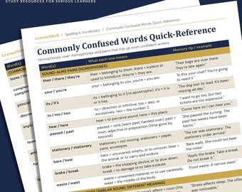 Commonly Confused Words Quick-Reference — Printable English Vocabulary Guide for Adult Learners