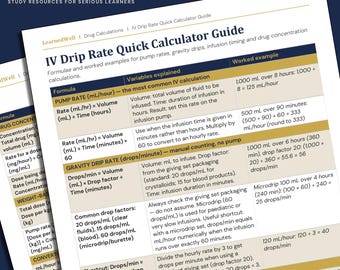 IV Drip Rate Quick Calculator Guide - Nursing Cheat Sheet, Pump Rates, Gravity Drips and Infusions (UK)