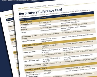 Respiratory Reference Card – MedSurg Nursing Cheat Sheet for NCLEX and ATI Prep