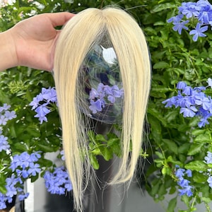 Platinum Blonde Human Hair Curtain Bangs, 4x6cm Clip-In Extensions, Light Blonde Fringe