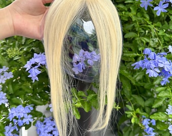 Platinum Blonde Human Hair Curtain Bangs, 4x6cm Clip-In Extensions, Light Blonde Fringe