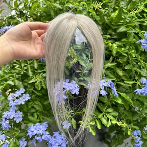 Echthaar Topper, Silber Grau, Clip-in Volumen Wiglet für dünner werdendes Haar