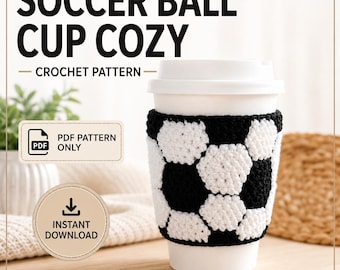 Soccer Ball Cup Cozy Crochet Pattern PDF, Football Coffee Sleeve Pattern, Reusable Cup Cozy Crochet Pattern, Sports Fan Gift DIY