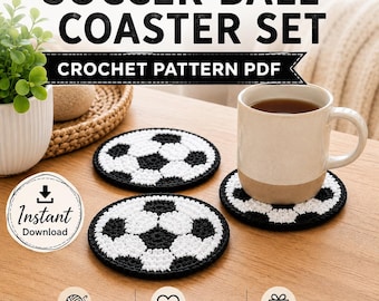 Soccer Ball Coaster Crochet Pattern PDF, Football Coaster Set, Sports Fan Mug Rug, Match Day Decor, Easy Crochet Gift, Instant Download