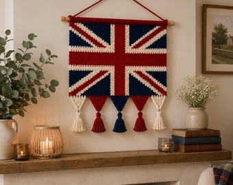 UK Flag Crochet Pattern PDF, Union Jack Wall Hanging, British Banner Decor (Digital Download)