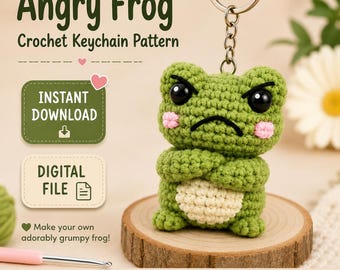 Angry Frog Crochet Keychain Pattern PDF, Cute Frog Amigurumi Pattern, Funny Crochet Bag Charm, Beginner Friendly Crochet Pattern