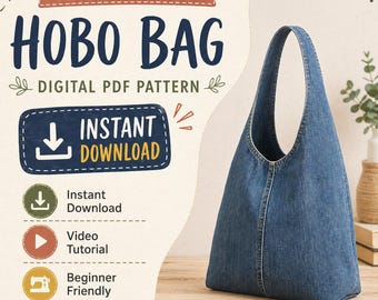 DIY Upcycled Denim Hobo Bag, Easy Sewing Pattern & Tutorial, DIY Denim Bag Pattern, Hobo Purse Sewing Pattern, Jeans Bag Tutorial