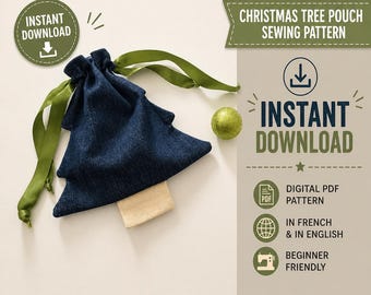 Christmas Tree Pouch Sewing Pattern, Reusable Fabric Gift Bag Tutorial (Digital PDF)