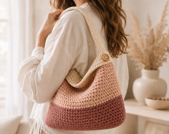 Crochet Hobo Bag Pattern PDF, Blush Crochet Purse Pattern, Chunky Handbag Tutorial, Crochet Shoulder Bag, Beginner Friendly