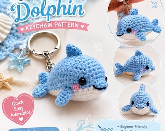 Dolphin Crochet Pattern PDF, Mini Dolphin Keychain Amigurumi Pattern, Ocean Animal Bag Charm, Beginner Crochet Tutorial