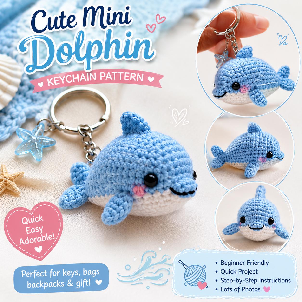 40 Dolphin Crochet Patterns for Ocean-Inspired Amigurumi, Gifts, and Nursery Decor 6 Dolphin Mini Dolphin Keychain Amigurumi