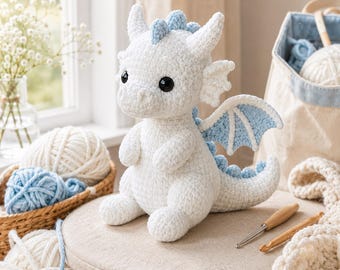 Baby Ice Dragon Crochet Pattern PDF, Plush Amigurumi Dragon Pattern, Cute Fantasy Toy, Crochet Dragon Download US Terms