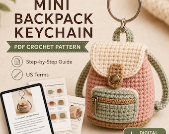 Mini Backpack Keychain Crochet Pattern PDF, Bag Charm Amigurumi Pattern, Cute Backpack Crochet Keyring, Digital Download