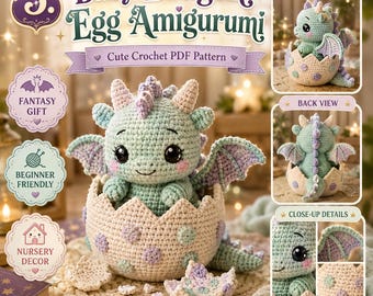 Baby Dragon Crochet Pattern PDF, Dragon Egg Amigurumi Pattern, Fantasy Plush Toy Crochet, Nursery Decor Digital Download