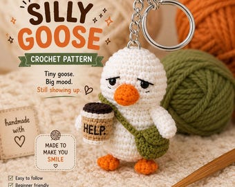 Goose Crochet Pattern PDF, Amigurumi Goose Keychain, Funny Crochet Patterns, Crochet Keychain Gift, Desk Companion, Coffee Crochet Pattern