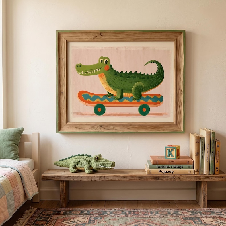 Large statement street art framed in a modern teen bedroom or creative studio.
