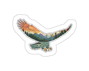 Eagle Double Exposure Sticker - Bald Eagle PNW Coast | Pacific Northwest Bird Nature | Vinyl Decal Water Bottle Laptop