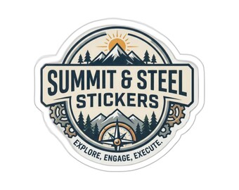Summit & Steel Logo Sticker | Outdoor Adventure Brand Emblem | Mountain Compass Vinyl Decal