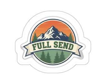Full Send Sticker - Vintage Mountain Badge | PNW Outdoor Adventure Emblem | Vinyl Decal Water Bottle Laptop