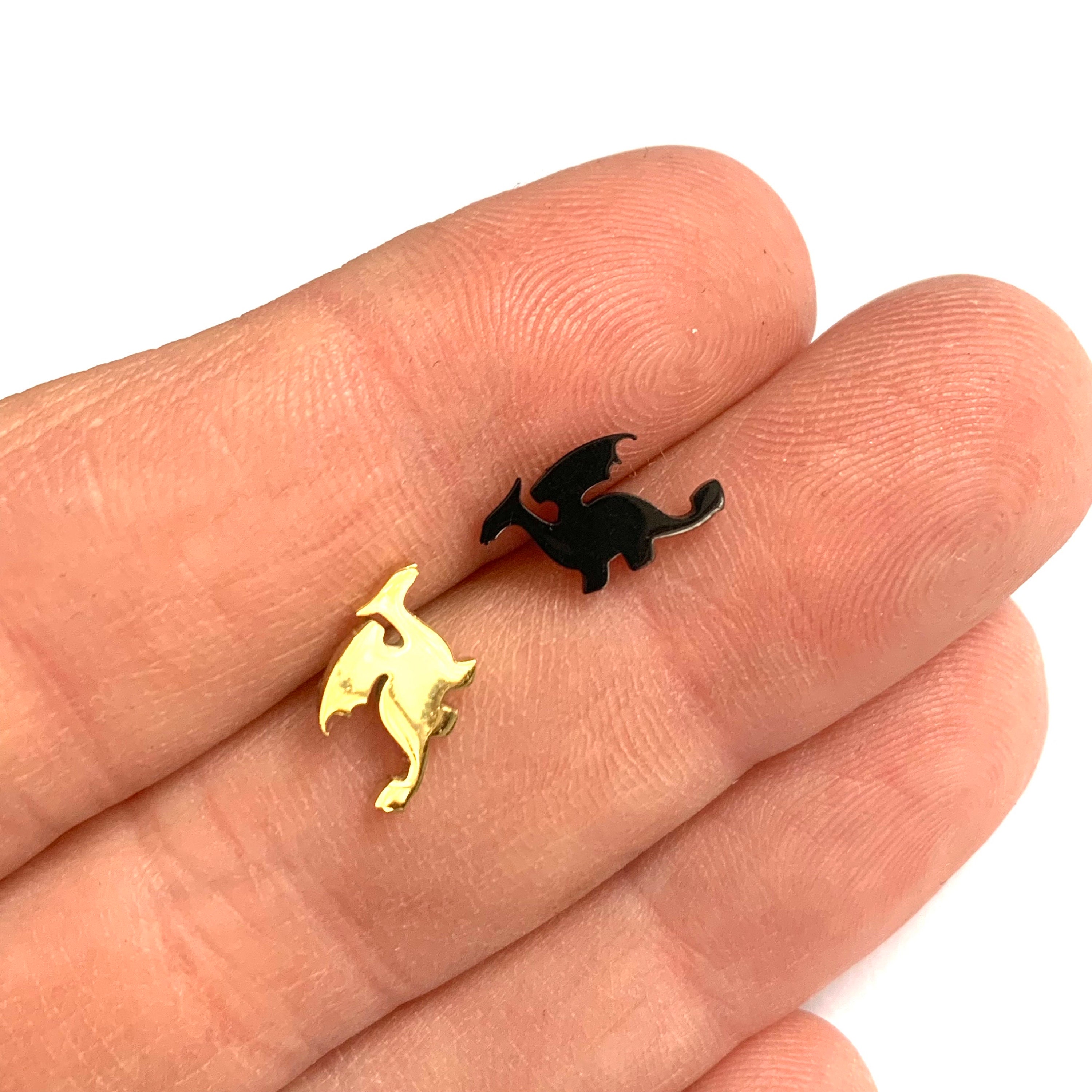 Dragon Wings Earrings - Fourth Academy - flame books - gold black stainless steel adult studs
