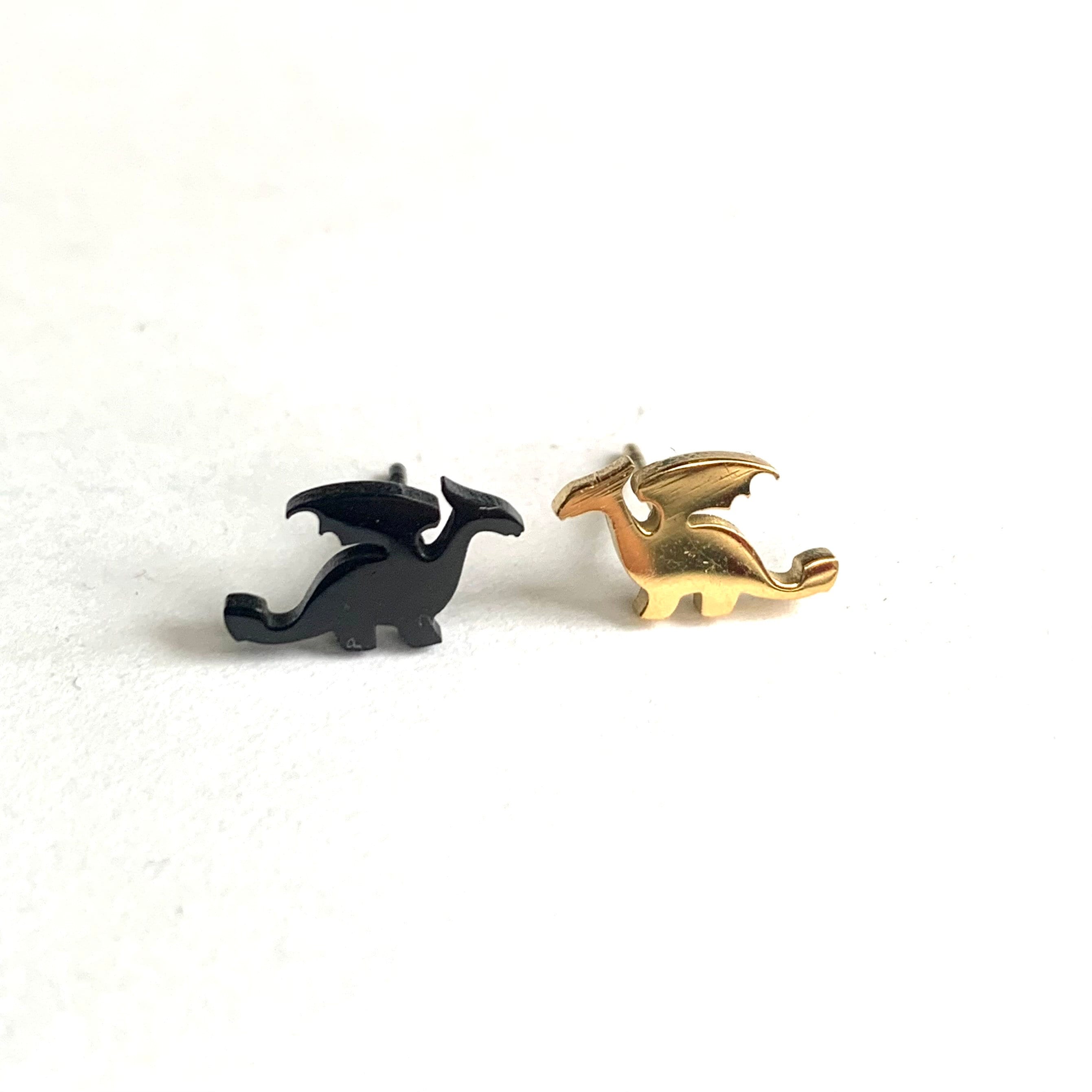 Dragon Wings Earrings - Fourth Academy - flame books - gold black stainless steel adult studs