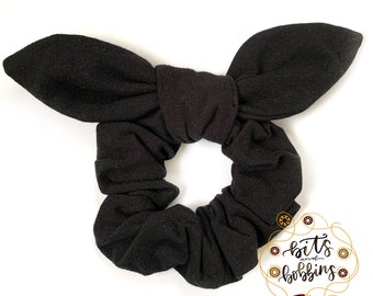 Basic Black Knot Bow Hair Tie Scrunchie - Fits Child to Adults - Bunny scarf scrunchy